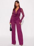Women's Deep V Neck Blouse Set – Cropped Top & High-Waist Pants
